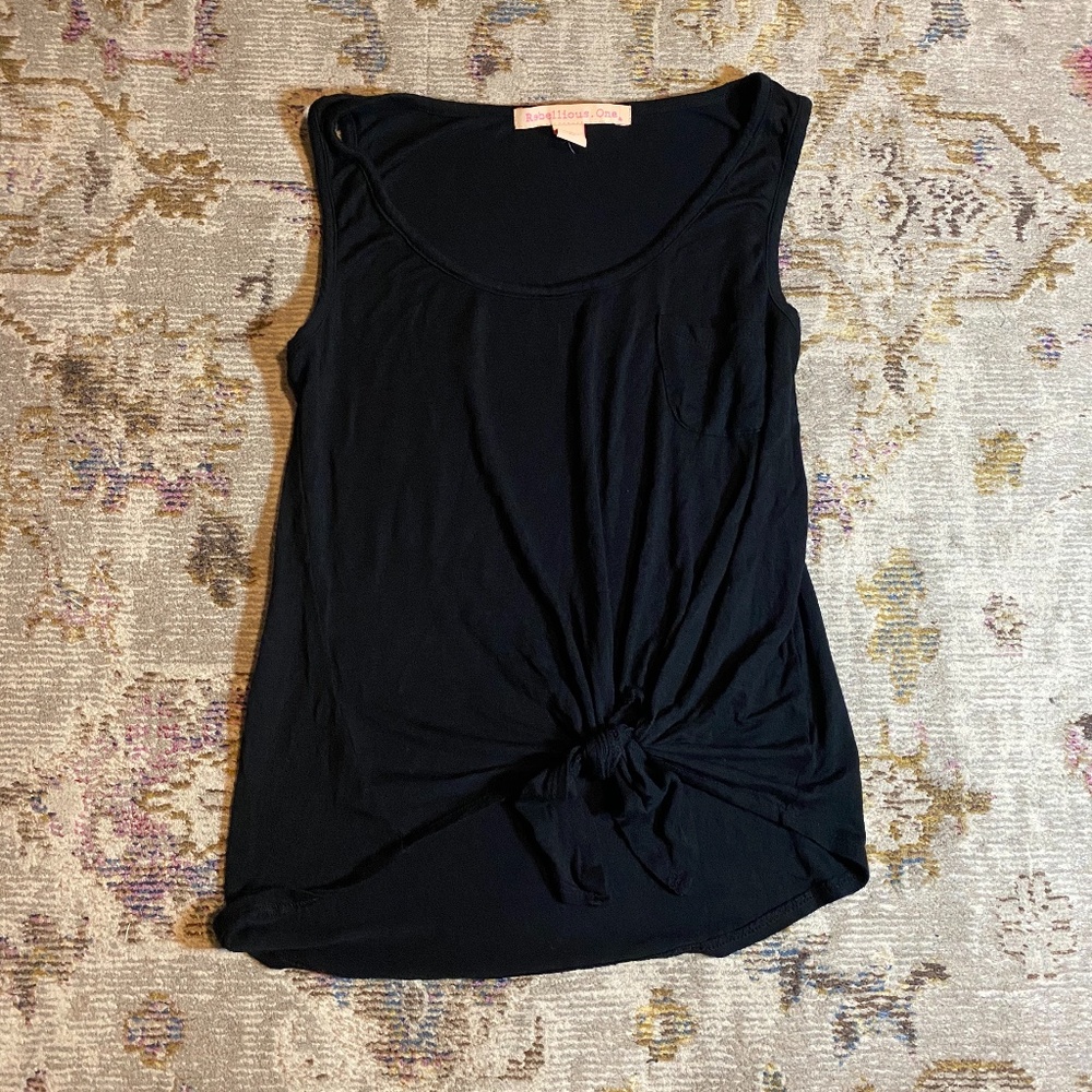 Rebellious One Black Tie-Front Tank Top